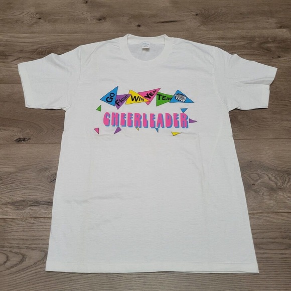 VINTAGE National Cheerleaders Association Shirt Adult Large White Crew Neck 80s - Picture 1 of 9